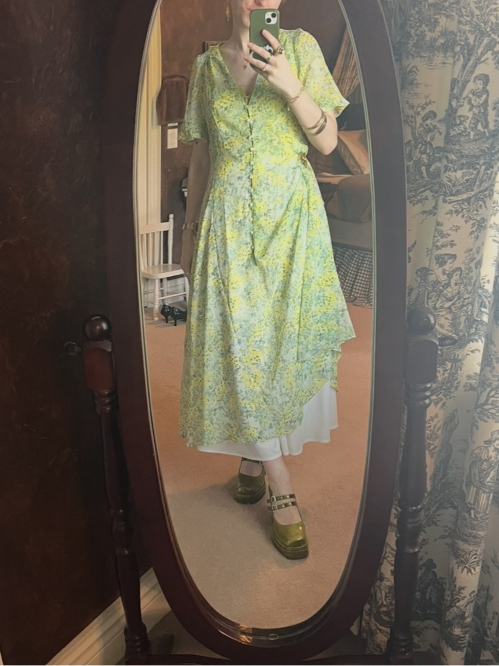 MNG Floral Printed Dress, Light Green